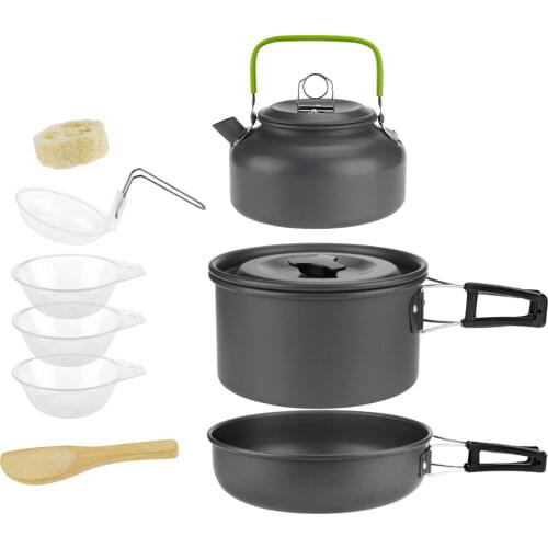 Portable Camping Outdoor Picnic Survival Hiking Cooking SetCookware Pot with Water Kettle for 2-3 Person