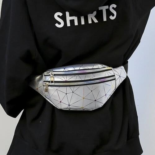 Womens belt bag Pink Silver Fanny Pack Female Belt Bag Black Geometric Waist Packs Laser Chest Phone Pouch
