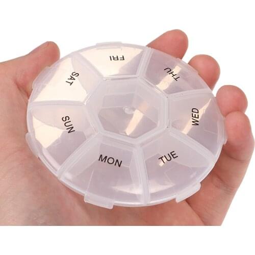 1PC Round 7 Compartment Pill Box Transparent Medicine Pill Case Portable One-week Pill Box Healthcare Supplies
