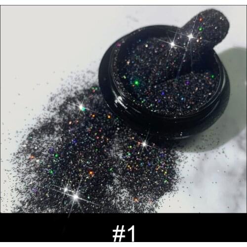 1 Box Sparkly Shiny Nail Powder Balck And Silver Holographics Colorful Glitter Pigment Dust Nail Art Decorations