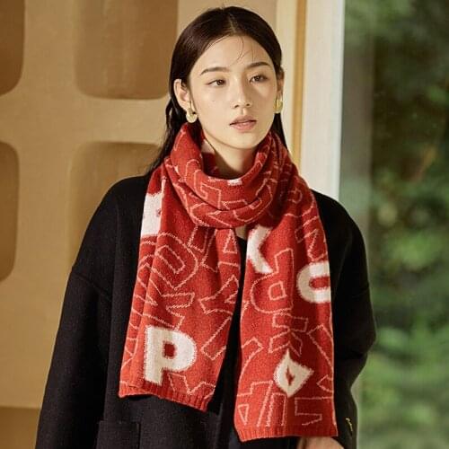 Pure Wool Scarf Women Winter Warm Shawl and Wrap Autumn Fashion Letter Pashmina Luxury Cashmere Neck Scarves Red Foulard Femme