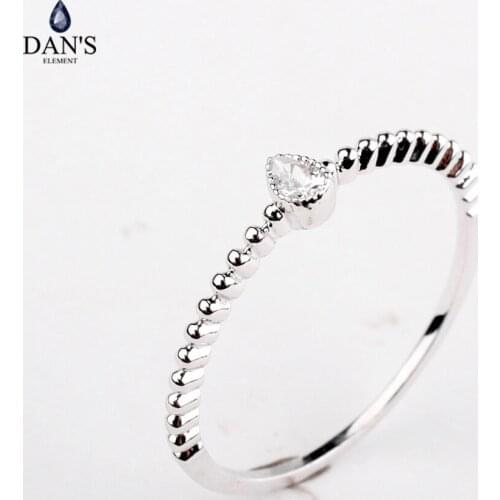 DANS ELEMENT Brand Real Austrian Crystal Zirconia Water Drop Simple Rings for Women Anti Allergies 97586White