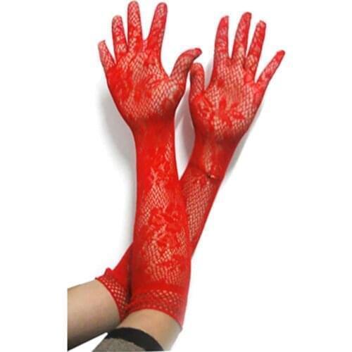 Ladies Sexy Mesh Stretchy Floral Bride Long Lace Mesh Liturgy Gloves Gothic Punk Mittens Fancy Dress Christmas Halloween Gloves