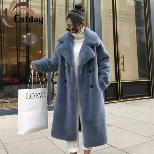 Cotday Casual Thick Fur Long Coat Female 2021 Women Faux Rabbit Fur Overcoat Fluffy Furry Female Mink Fur Winter Warm Jackets