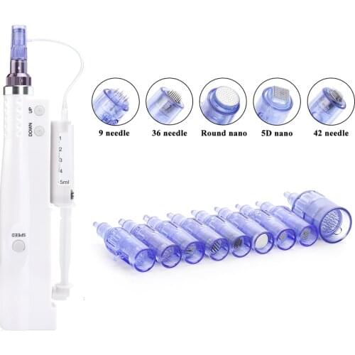 10Pcs Microneedle Cartridges Syringe Tube Screw Suits 2 in 1 Mini Water Hydra Gun Mesotherapy Injector Nano Auto Derma Stamp