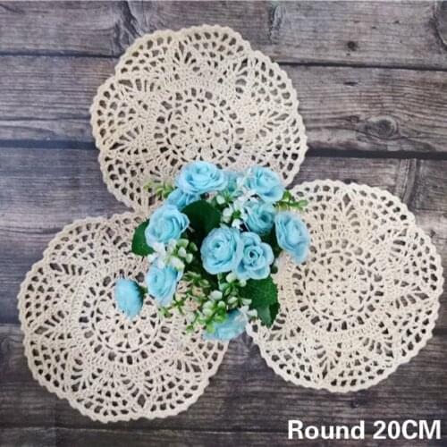 20CM Round Modern Knitting Table Mat Christmas Crochet Placemat Wedding Dining Doilies Coffee Mug Mat Cup DIY Home Kitchen Decor
