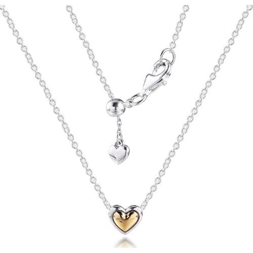 2021 Mothers Day 925 Sterling Silver Domed Golden Heart Collier Necklaces For Women S925 Pendant Original Jewelry Gift