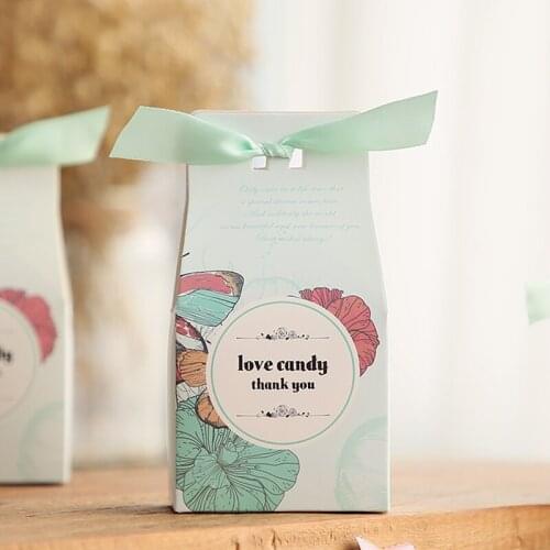 50pcs European style creative light green Candy Boxes Wedding Favors Bomboniera supplies chocolate box thank you Gift Boxes