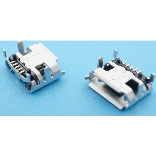 50pcs/lot Micro USB 5Pin Charging Port Jack DIP Female Plug With Curling Side Big Ox Horn Charging Connector Accessories