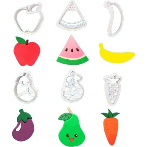 6pcs Childrens Food Household Pattern Pasta Cartoon Fruit and Vegetable Hoe Mold Cake Tools Fondant Cutter Sugarcraft Molds