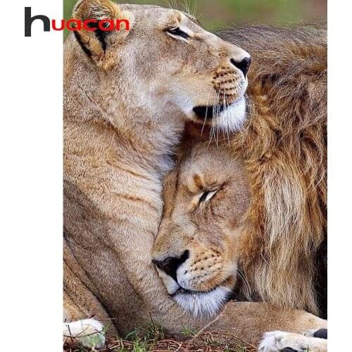 Huacan 5D DIY Diamond Mosaic Painting Lion Animals Full Diamond Embroidery Art Home Decor Picture Of Rhinestones