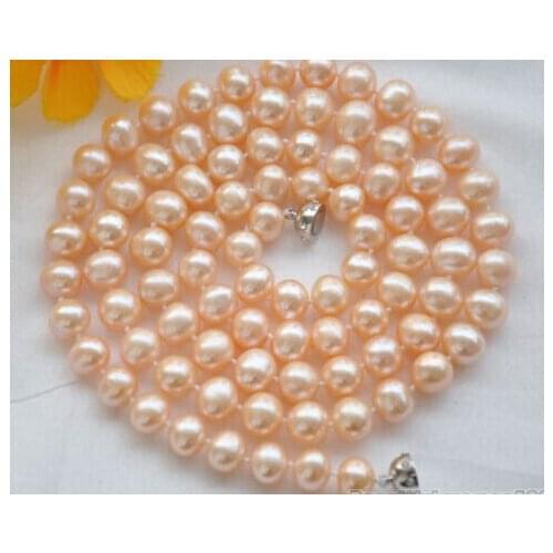 FREE SHIPPING 8-9mm pink round freshwater cultured pearl necklace 32inch