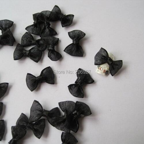 CB2-2 30pcs Cute Transparent Black Fabric Bow Shape Nail Art Decoration Outlooking