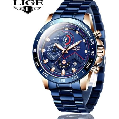 2020LIGE New Mens Watches Top Brand Luxury Sport Chronograph Stainless Steel Waterproof Quartz Clock Watch Men Relogio Masculino