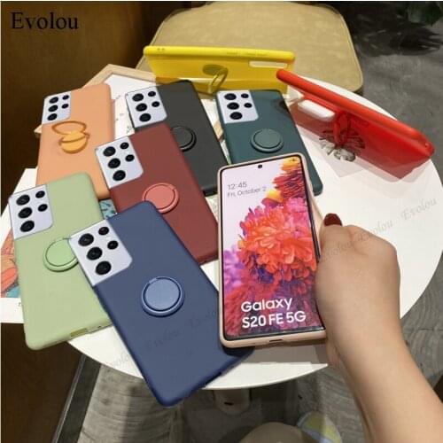 Case For Samsung S21 Ultra S20 Plus Soft Silicone Solid Color Phone Case For Samsung A12 A52 A72 A32 A51 A71 Ring Stand Cover