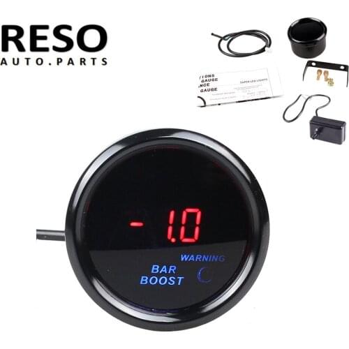 RESO--2" Turbo Boost Gauge -1 to 2 Bar Digital LED Display Black Face 52mm Car boost Meter with Sensor 12V