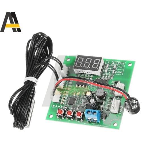 DC 8-60V 2 Channel 4 Wire PWM Fan Temperature Control Module PC Fan Motor Speed Controller LED Thermostat With NTC 10K Probe