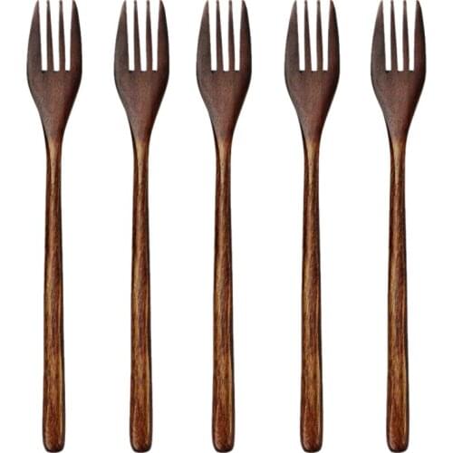 Wooden Forks, 5 Pieces Eco-friendly Japanese Wood Salad Dinner Fork Tableware Dinnerware for Kids Adult (5 Pieces No Rope Wooden