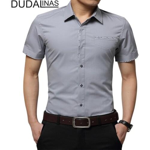 Dudalinas 2020 New Brand Male shirt Embroidery Mens patchwork color Short Sleeve Casual Shirts Men Fashion Summer Shirt Men
