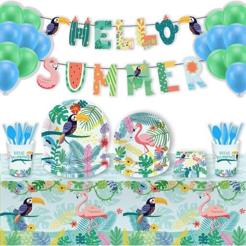 Hawaiian Flamingo Party Decorations Palm Leaves Disposable Tableware Summer Tropical Party Supplies Birthday Wedding Decorations