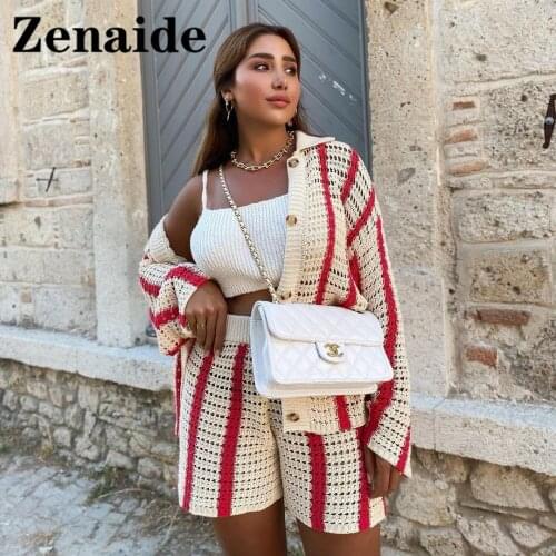 Zenaide Oversized Knitted Long Sleeve Cardigans Autumn Winter Red Stripe Loose Casual Sweater Fashion Streetwear Y2K Women Tops