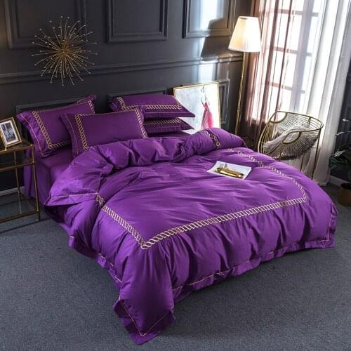 Purple Pure Cotton 4 All Cotton New Simple Embroidery Lightweight Luxury Bedding Suit Pure Large Bedding
