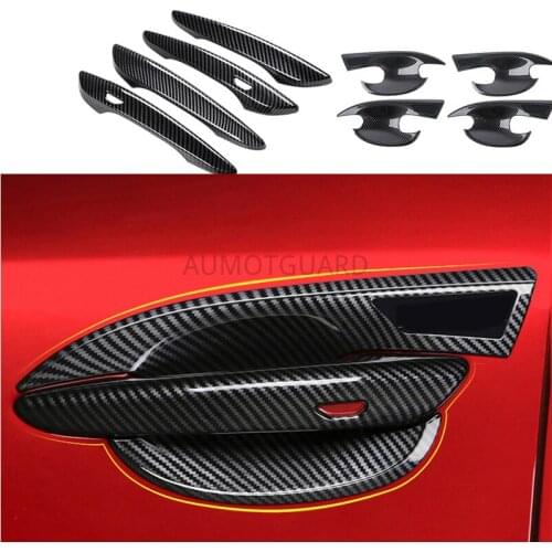 Car Exterior Stylings Carbon Fiber Door Handle Door Bowl Cover Trim Protection Sticker For Mazda 3 Axela 2019 2020