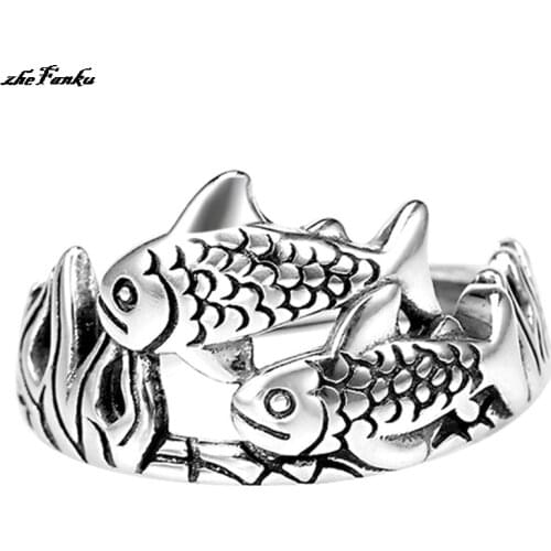 Hot New Fashion Animal Silver Color Ring Jewelry Cute Fish Creative Personality Retro Adjustable Rings Birthday Gift
