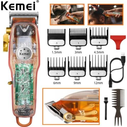 Kemei Hair Clipper Electric For Men KM-2706PG Hair Trimmer Transparent Body Cordless Hair Cutting With LCD Display beard Barber