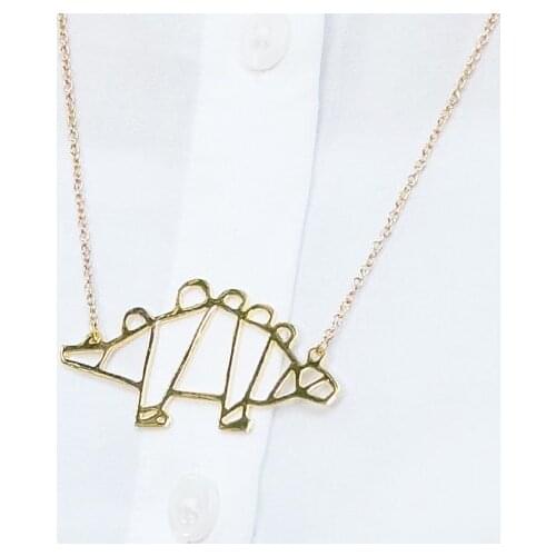 Trendy Stegosaurus Necklace Women Origami Statement Pendant Jurassic Jewelry