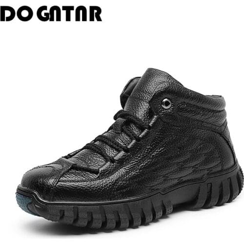 Mens Leather Cotton Shoes Winter Warm Shoes Plus Velvet Thick Casual High-Top Mens Shoes Non-Slip Top Layer Cowhide Snow Boots