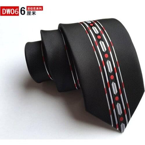 6cm Men Skinny Ties High Craft Panel Necktie Black with Stripe Geometric in Middle