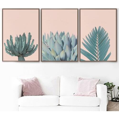 Nordic Green Plant Minimalist Canvas Painting Palm Succulent Leaf Wall Art Posters And Print Pictures For Living Room Decor