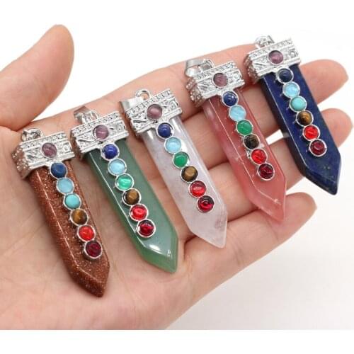 Natural Stone Crystal Pendant 7 Chakras Lapis lazuli Energy Amulet for Fashion Jewelry Making Women Girls Necklace Gift