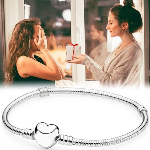 New 2021 Charm Pan Bracelet Moments Silver Bracelet Plating Heart Shaped Adjustable Bracelet Stainless DIY Jewelry Woman Gift