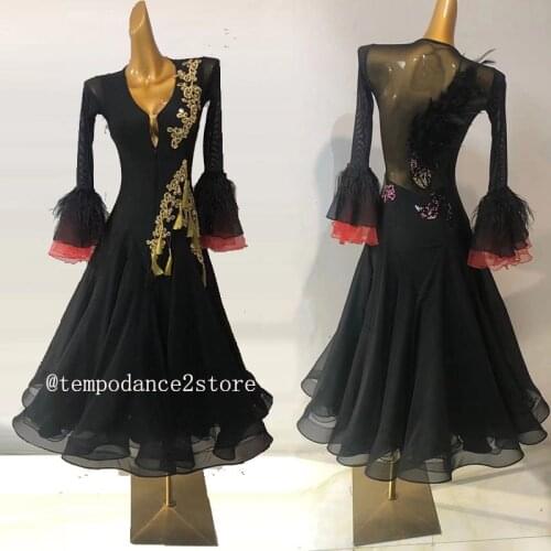 New Arrival Ballroom Dance Dress Of Modern Dress Of Waltz Tango Ballroom Dance Costumes Of Standard Dance Dress Feather