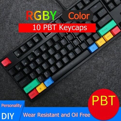 New 10 Piece RGBY Color PBT Keycaps Top Printed,Side Engraved,Black RGBY Mechanical Keyboard Keycaps