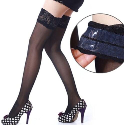 New Sexy Fishnet Stocking Pantyhose Silicone Hollow Elastic Stockings for Women Lace Top High Thigh Tights Pantyhose Transparent