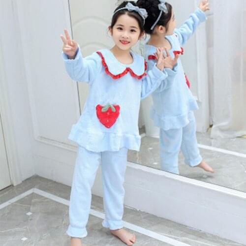 Girls & Boys Autumn Winter Clothes Flannel Pyjamas Children Pijamas Kids Pajamas Sleepwear Coral Fleece Nightwear Set Homewear