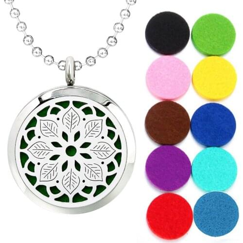 30mm Stainless Steel Women Diffuser Necklace Pendant DIY Jewelry Making Flower Tree Essential Oil Locket With 10pcs Pads Gifts