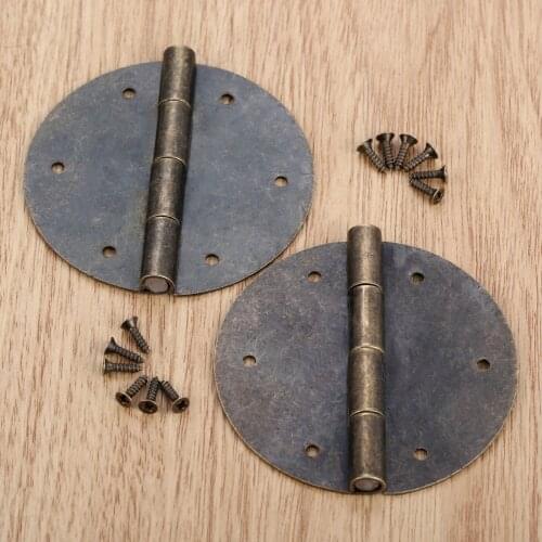 2Pcs 60mm Antique Bronze Jewelry Wood Boxes Butt Hinges Round Door Cabinet Decorative Hinges Furniture Decoration w/Screws