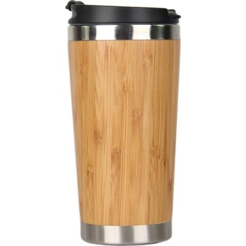Practical 450Ml Bamboo Coffee Cup Stainless Steel Coffee Travel Mug With Leak-Proof Cover Insulated Coffee Accompanying Cup Reus