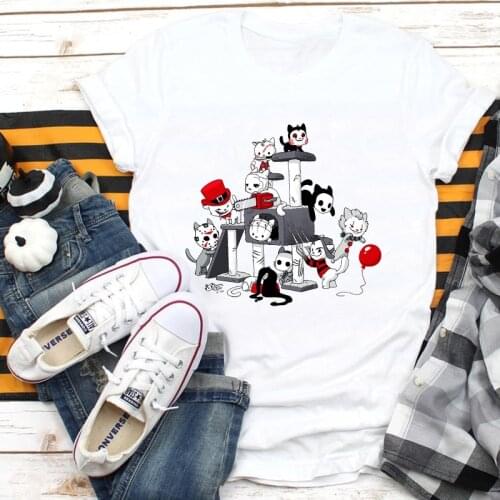 Spooky Cat Squad T-shirt Funny Women Autumn Halloween Costume Gift Tshirt Scary Pet Lover Holiday Graphic Tee Shirt Top
