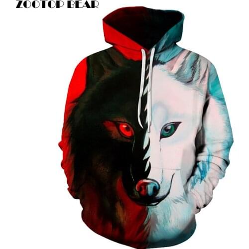 Different pupil Wolf Hoodies Sweatshirts Women Men 3D Printed Hoodies Fashion Pullover Male Tracksuit Pocket Hoodie Hooded Hot