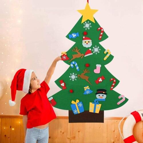 Kids DIY Felt Christmas Tree With Ornaments Christmas Decoration For Home Door Wall Hanging New Year Gifts Santa Claus Xmas Tree