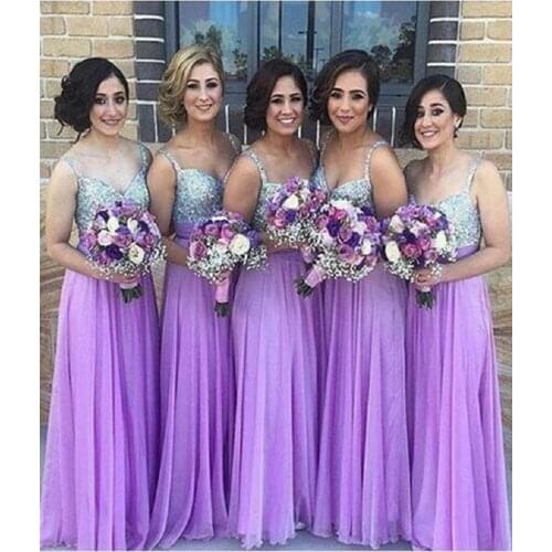 Beads Chiffon Bridesmaid Dresses A-Line V-neck Sleeveless Floor-Length Bridesmaid Dress for Wedding Party