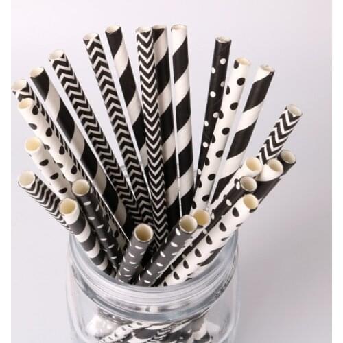 25pc Black White Striped Wave Paper Drinking Straws For Birthday Wedding Party Baby Shower Party Disposable Tableware Supplies