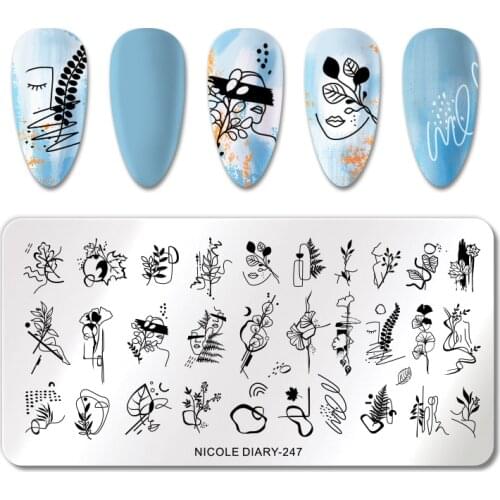 NICOLE DIARY Line Flower Nail Stamping Plates Chinese Style Letter Pattern Nail Art Stamp Templates Face Leaf Printing Stencil