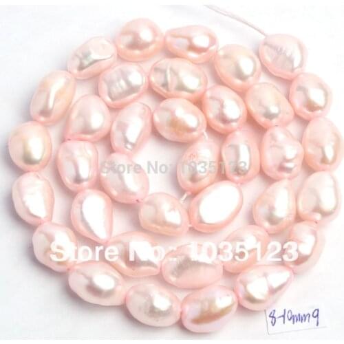 High Quality 8-9mm Light Pink Natural Freshwater Cultured Pearl Freeform Shape Loose Beads Strand 35cm W193