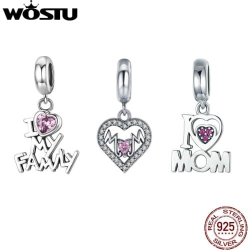 WOSTU 925 Sterling Silver Heart Pendant Series Charm Bead Fit Original Bracelet Necklace DIY Jewelry Gift